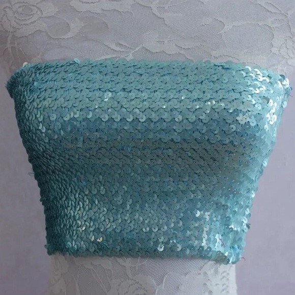 Light Blue Sequined Tube Top - Picture 1 of 4